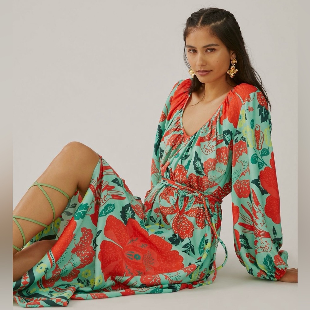 Farm Rio x Anthropologie Poppy Print Maxi Dress M - Picture 5 of 12
